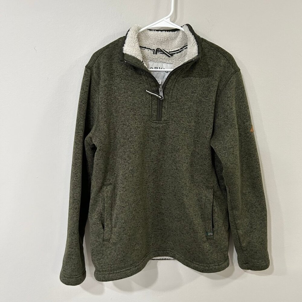 Orvis Men’s Sherpa Lined 1/4 Zip Pullover Olive Green Sweatshirt Men's Small